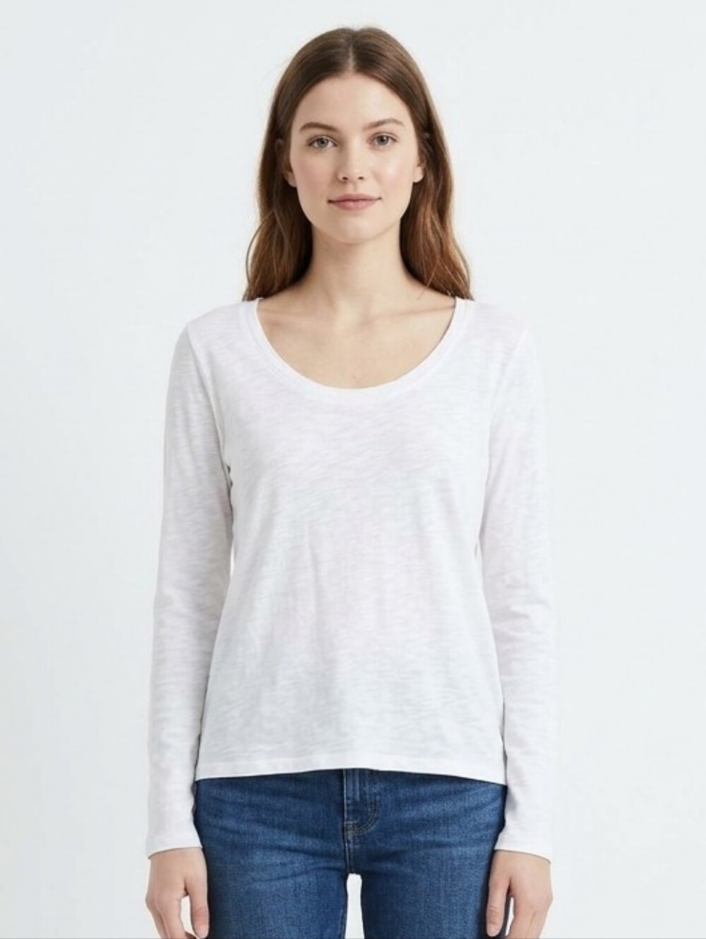 Banana Republic White Cozy Slub T Shirt Long Sleeve Scoop Neck Tee Large Petite